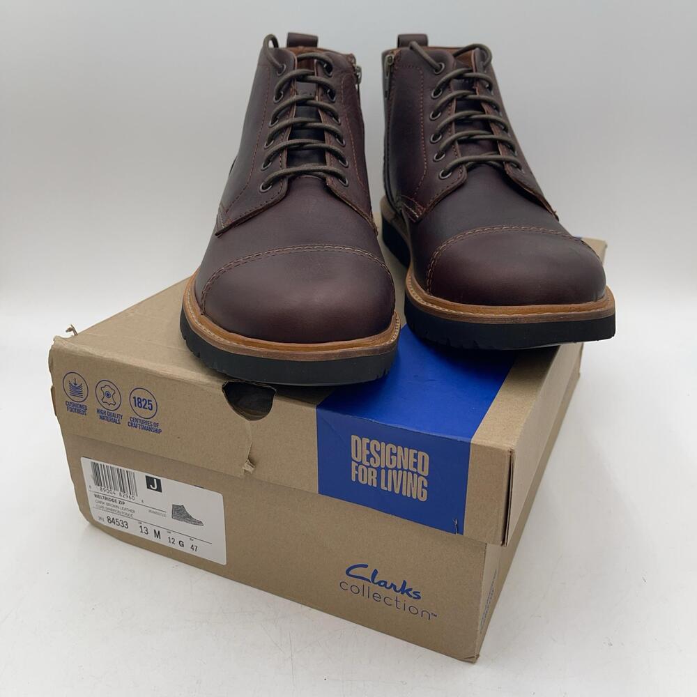 Clarks Weltridge Zip Boots Mens Brown Leather Ankle Combat Casual Size 13